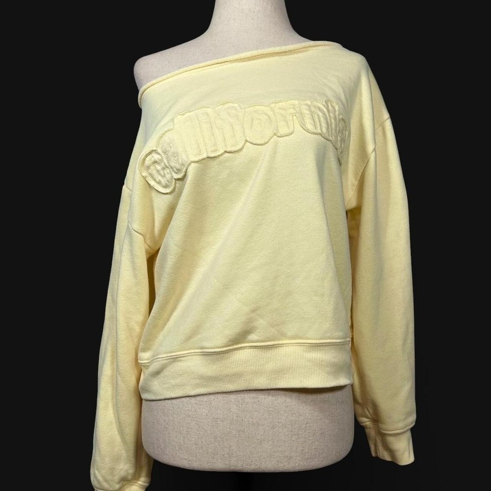 Y2K Baby Yellow California Off Shoulder Sweater Juniors L Casual Preppy
